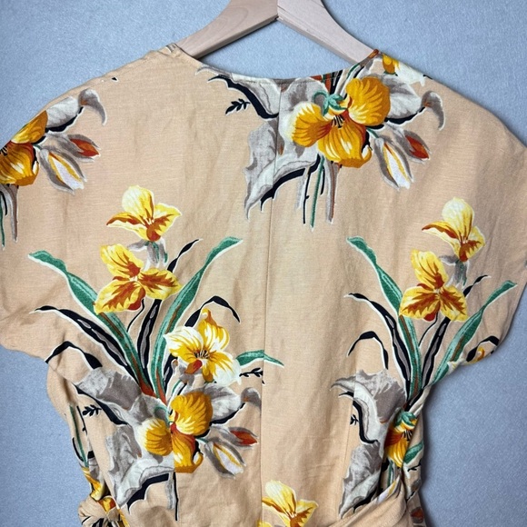 & Other Stories Tropical Flower Print Linen Blend Wrap Mini Dress US size 2 - Picture 10 of 12